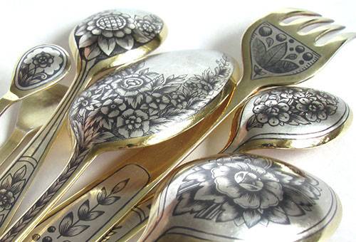 Couverts en cupronickel noircis