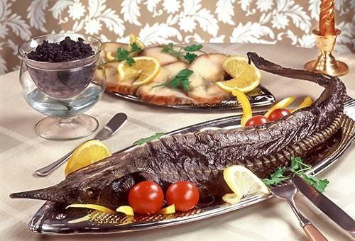 Sterlet cuit au four sur la table de fête