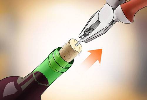 Enlever le bouchon de liège avec une pince et une vis