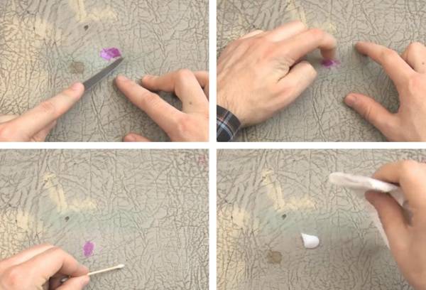 vernis à ongles sur un produit en cuir