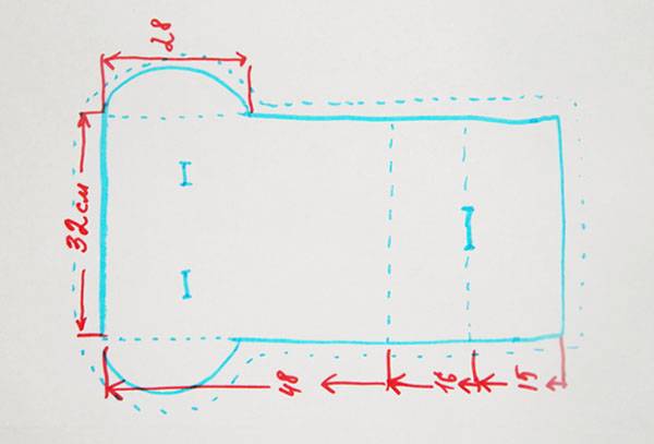 Schéma de la coupe d'un matelas dans une poussette