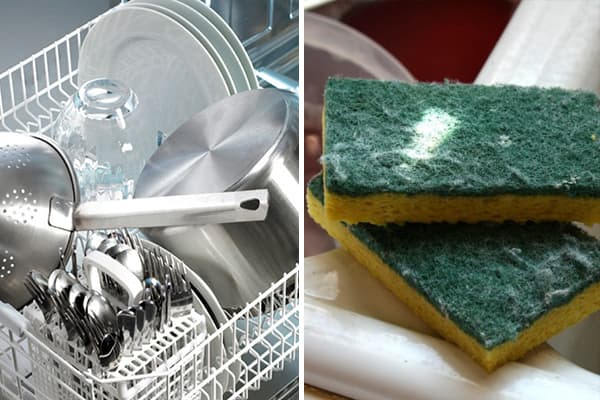 Éponge pour lave-vaisselle et lave-vaisselle