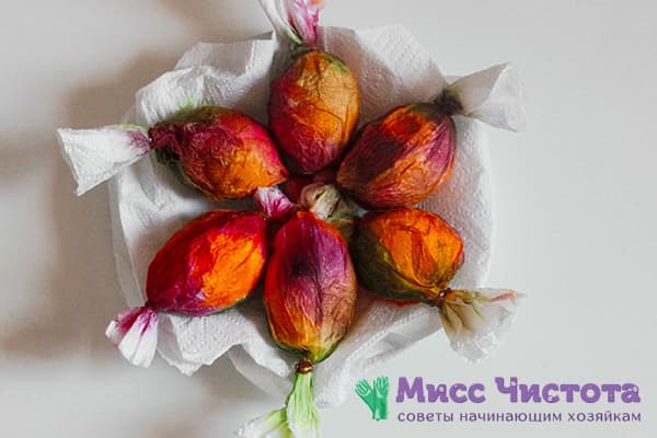 Œufs enveloppés dans des serviettes et peints