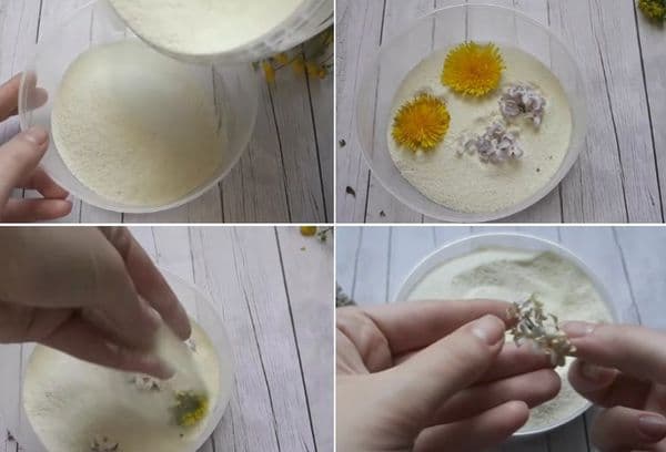 Séchage des fleurs en semoule