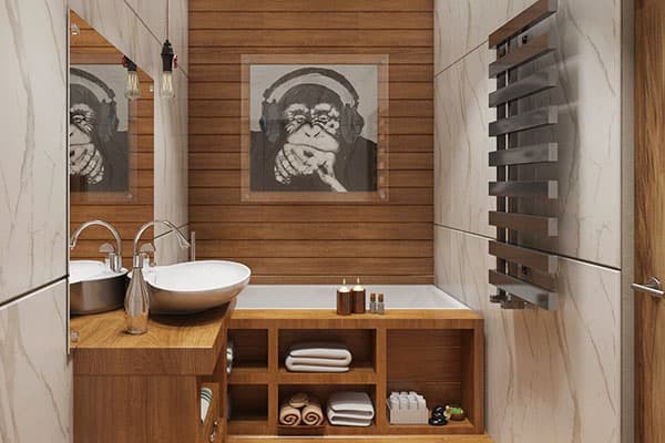 Étagères sous la salle de bain