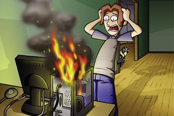 L'unité centrale a pris feu