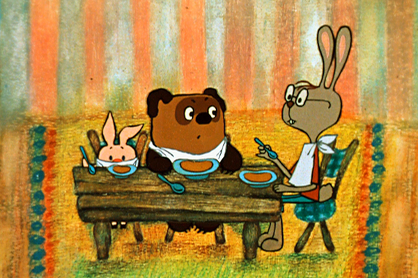 Winnie l'Ourson et son Porcinet visitant un lapin